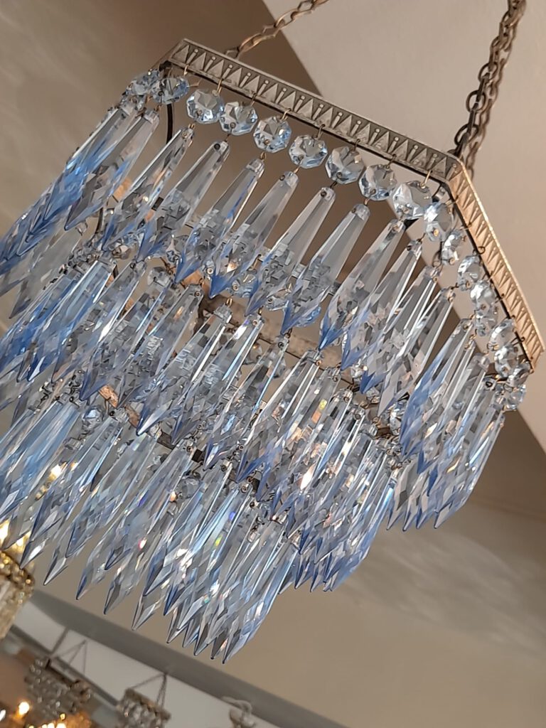 Unusual 1920's Hexagonal Blue Chandelier