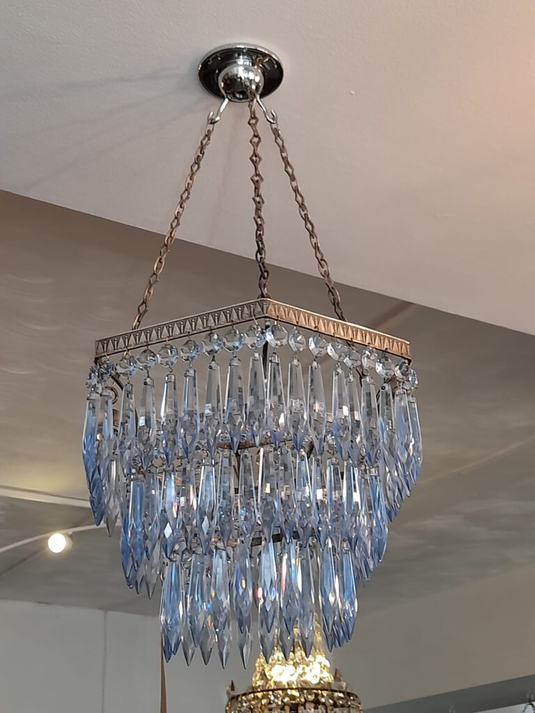 Unusual 1920's Hexagonal Blue Chandelier